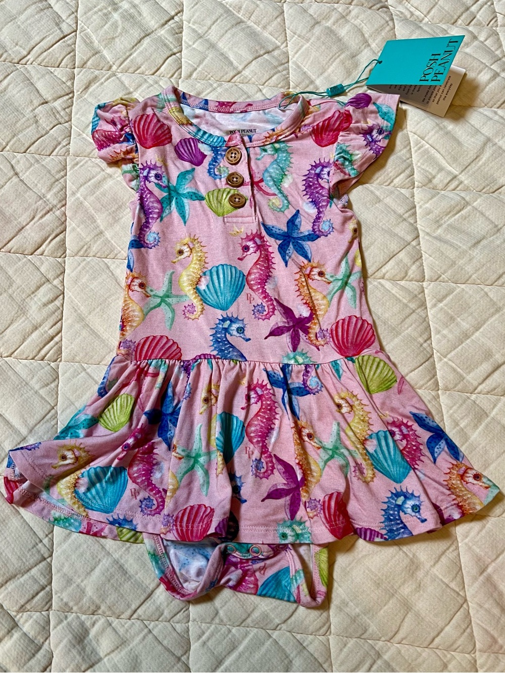 NEW Posh Peanut Seahorse & Shell Ruffle Skirted Onesie